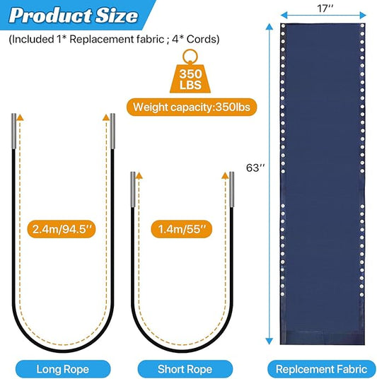 Ostlttyn Zero Gravity Chair Replacement Fabric with Bungee Cord Kit, 17 Inch Wide Repair Cloth with Replacement Cord for Anti Gravity Chairs Outdoor Recliner Patio Lounge Lawn Beach Sling Chair, Blue