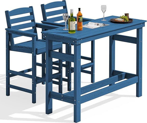 SERWALL Outdoor Bar Set - 2 Adirondack Bar Chairs & Bar Height Table with 1.6" Umbrella Hole - Photo 1