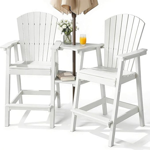 PASAMIC Tall Adirondack Chairs Set of 2, All-Weather HDPE Bar Height Patio Chairs with Double Tray - Photo 1