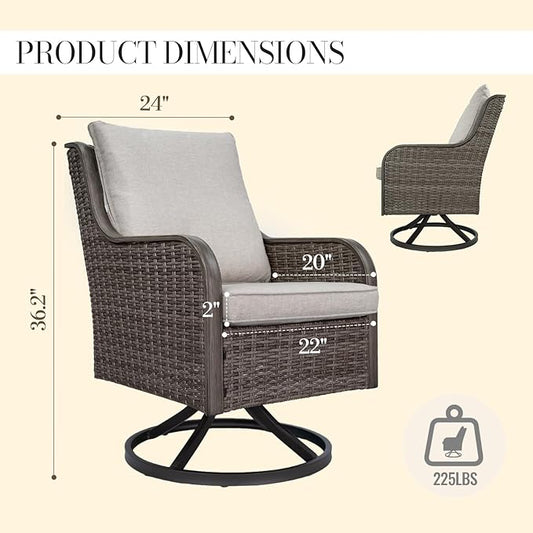 Loungewave Swivel PE Wicker Chair Set of 2, Outdoor High Back Swivel Patio Chairs, 360 Degree Outdoor Swivel Chair with Cushion, Patio Furniture for Porch Balcony Garden Poolside (Brown/Beige)