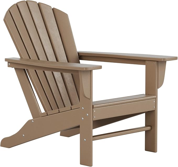 Costaelm Outdoor Adirondack Chair, HDPE Patio Chair, Weather Resistant Lawn Firepit Outside Chairs for Porch, Poolside, Garden, Backyard Deck, Weathered Wood