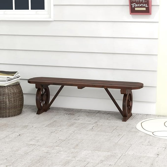 Giantex 2-Person Wooden Outdoor Bench with Wagon Wheel Legs, Slatted Seat, Rustic Country Design, 710 Lbs Weight Capacity, Patio Bench for Porch, Lawn, Backyard, Park, Garden, Brown (47”)