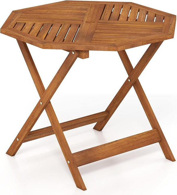 Tangkula 35.5" Octagonal Patio Dining Table, Hardwood Outdoor Bistro Table with Slatted Tabletop - Photo 1