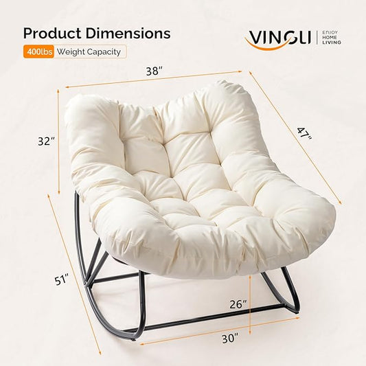 VINGLI Papason Rocking Chair Outdoor, Patio Rocking Chair with Cushion, Comfortable Lounge Chair Weatherproof for Garden, Yard, Outdoor/Indoor, Beige