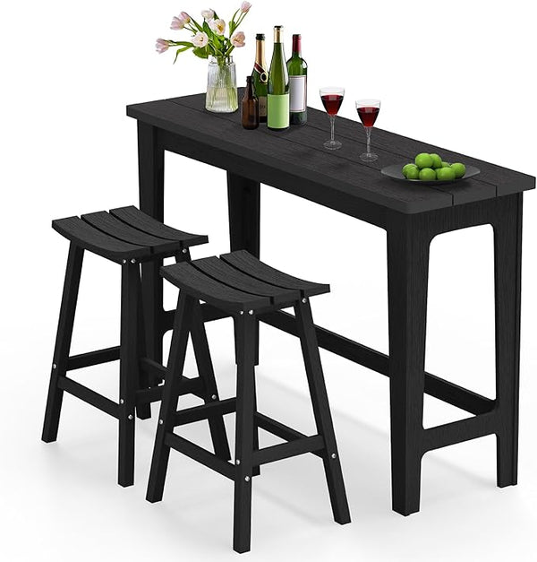 Ciokea 3 Pcs Outdoor Bar Height Table and Stools Set, 60" Extra Long Rectangle High Top Table and 2 Backless Bar Stools - Photo 1