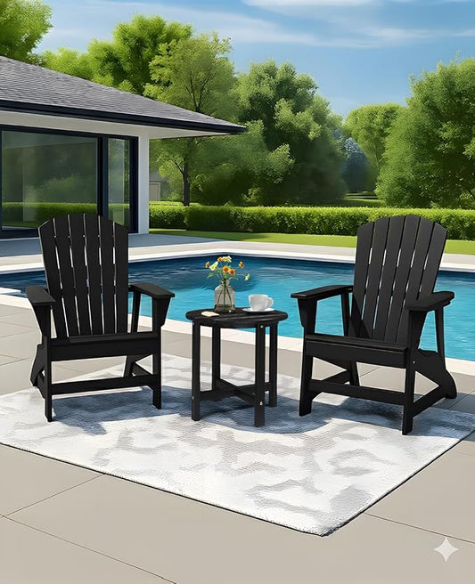 Outvita Adirondack Side Table, 18 Inch Round Outdoor End Table, HDPE Weather Resistant Coffee Table for Patio Balcony Deck Garden, Black