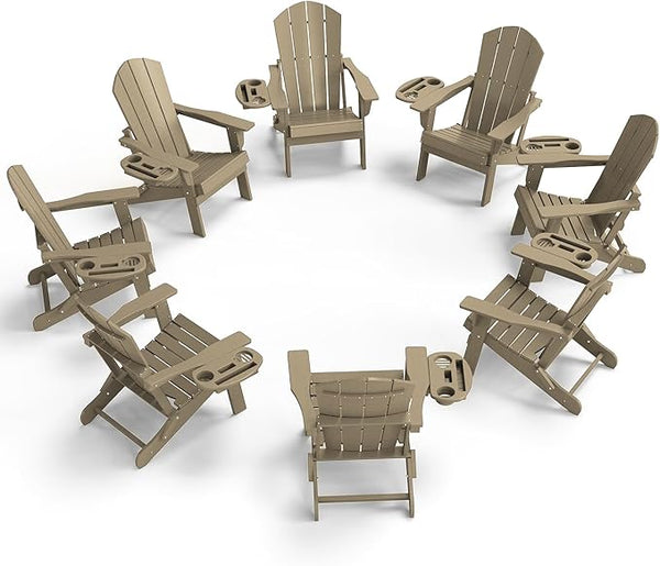 FOOWIN Folding Adirondack Chair Set of 8, HDPE Adirondack Chairs with Cup Holder - Photo 1