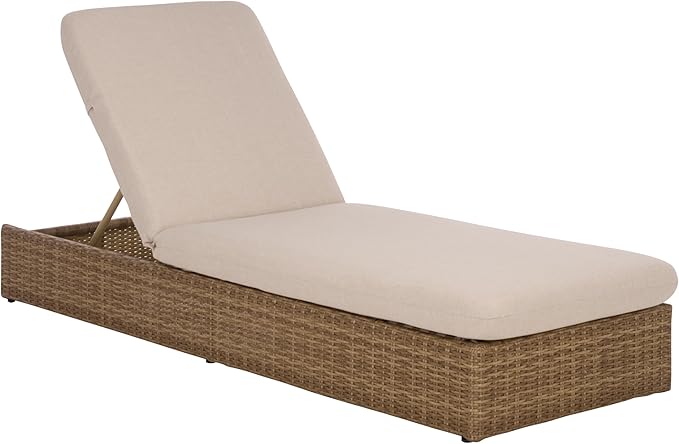 SAFAVIEH Outdoor Patio Furniture Collection – Emma Natural & Taupe Cushion Lounger, Adjustable Rattan Outdoor Reclining Chaise (PAT7562A)