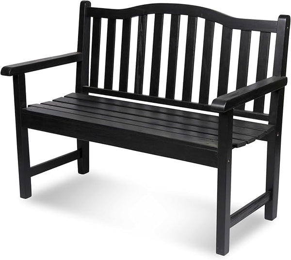 Shine Company Belfort Outdoor Solid Wood Patio Garden Bench, Ergonomic Seat, 22" D x 44.75" W x 36" H, Black