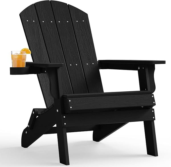 YEFU Adirondack Chair, Oversized Plastic Adirondack Chair Folding Outdoor Chairs with Cup Holder - Photo 1
