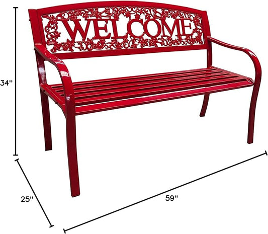 Gardener Select® 4-Foot Metal Welcome Bench, Outdoor Patio Garden Seating, Red