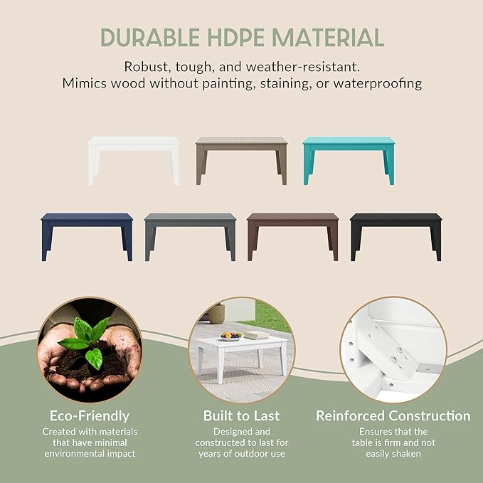 WestinTrends Malibu Low Outdoor HDPE Patio Rectangle Coffee Table, White