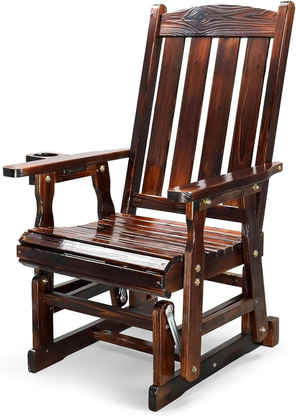 VINGLI Wooden Patio Glider, Heavy Duty 600 LBS Outdoor Glider with Cup Holders - Photo 1