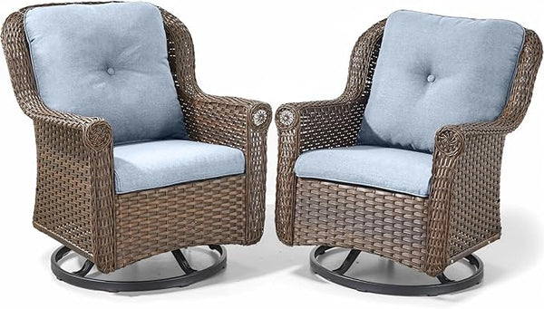 Patio Chairs Outdoor Swivel Glider - Set of 2 High Back Outside Brown Wicker Rattan Rocking Chair with Thick Cushion - Photo 1