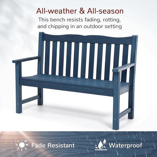 Stoog 4-Piece Patio Furniture Set, All-Weather HIPS Outdoor Dining Set, Includes 1 Bench, 2 Chairs, 1 Coffee Table, Blue