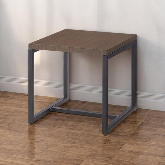 Rilyson Patio Tables Outdoor Coffee Table - Steel Side Tables End Table for Proch Deck Balcony Garden Squre Brown Tabletop