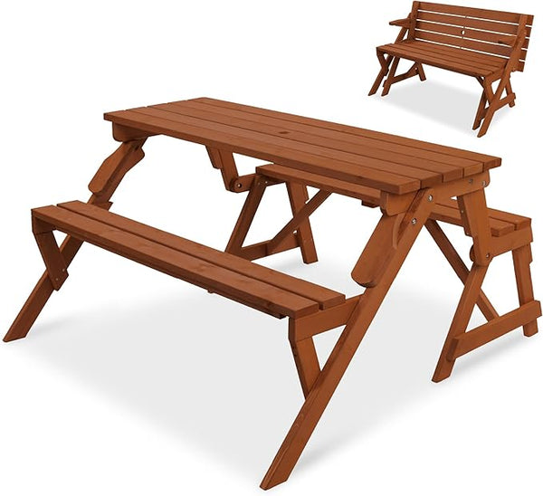 Best Choice Products 2-in-1 Transforming Interchangeable Outdoor Wooden Picnic Table Garden Bench for Backyard, Porch - Photo 1