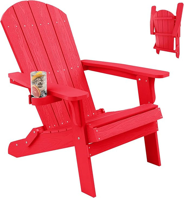 YEFU Adirondack Chair, Oversized Plastic Adirondack Chairs Folding Outdoor Chairs with Cup Holder - Photo 1