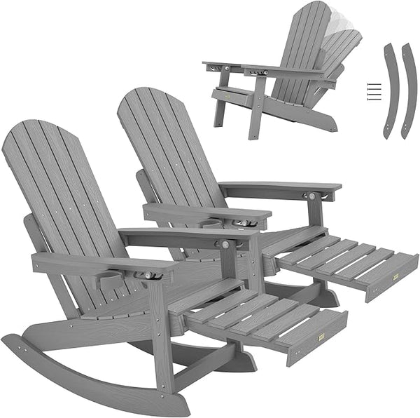 YEFU Adirondack Rocking Chairs Set of 2, Adjustable Adirondack Chair with Retractable Ottoman, Outdoor Rocking Chair - Photo 1