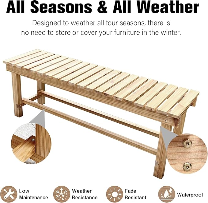35.4'' Outdoor Garden Benches Weatherproof Patio Bench Two-Person Seat Backless Bench Wood Bench with Slatted High Temperature Bench for Front Porch Backyard (Upgraded to Prevent Fading)