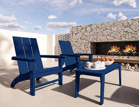 Wood Texture Coffee Table, 35" x 18.2" Poly Lumber Patio Table, All Weather Adirondack for Balcony, Garden, Indoor or Outdoor, Navy Blue
