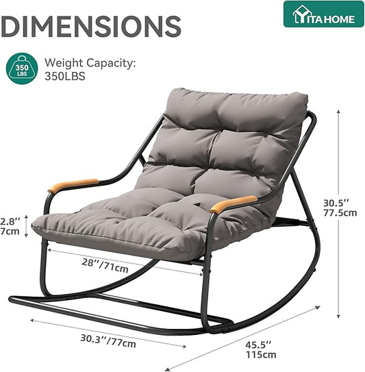 YITAHOME Patio Oversized Rocking Chair, Versatile Indoor/Outdoor Textilene Lounge with Soft Thick Cushion, Teak Armrests and Footrest, Ideal for Living Room, Porch, or Backyard