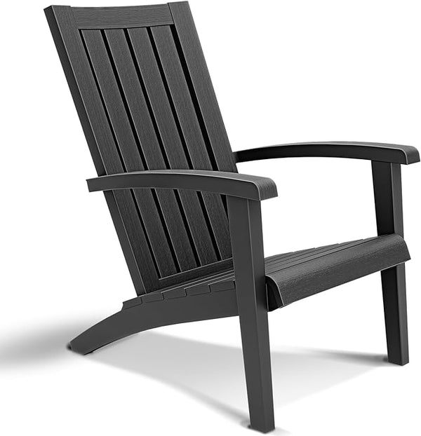 NUNU LAB Oversized Adirondack Chair, Plastic All-Weather Resistant Wooden Textured Lawn Chair, Black Outdoor Patio Chair - Photo 1
