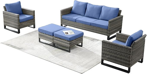 Rilyson Wicker Outdoor Patio Furniture Set - 5 Piece Patio Conversation Set with 2 Wicker Armrest Chairs - Photo 1