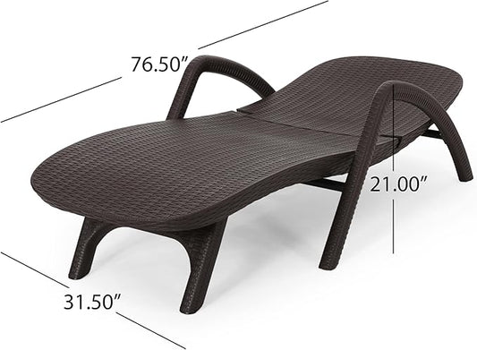 Christopher Knight Home Waverly Wicker Chaise Lounges Set of 2, Wicker Lounge Chair, Deep Seating Lounge Sofa, Beach Chair, Chaise Lounge with Armrest, Patio Lounge for Garden Pool Side, Dark Brown