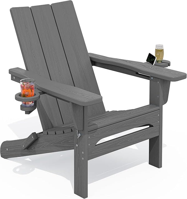 SERWALL Outdoor HDPE Modern Adirondack Chair,Folding Adirondack Chair with Cup Holders - Photo 1