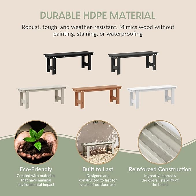 WestinTrends Ashore Outdoor HDPE 48" Modern Backless Patio Bench, Sand