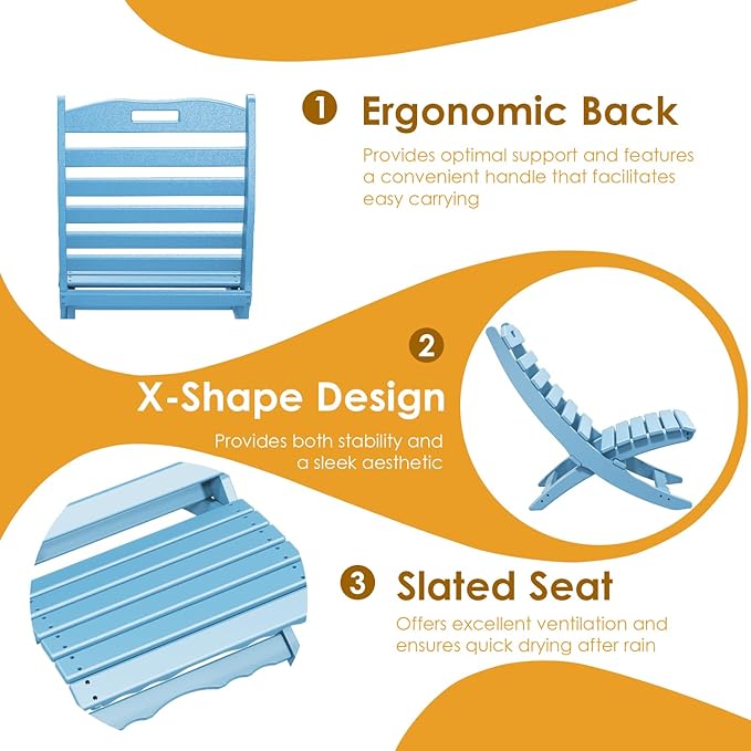 IVY&LANE Portable Xavier-Chairs Set of 2 | Folding-Adirondack-Chair | Wave | HDPE Plastic | Limited Edition | Arctic | All-Weather Resistant | for Outdoor Fire-Pit Patio Lawn Beach Poolside