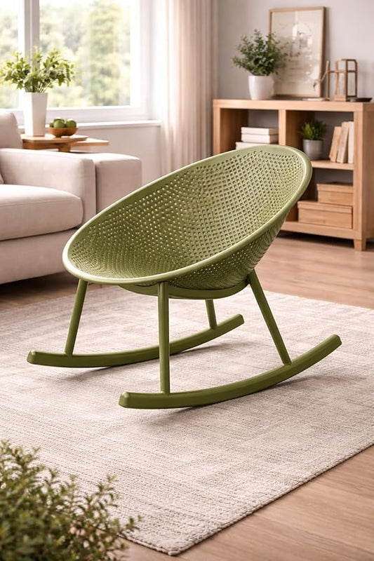 2xhome Patio Rocking Chair | Oval Egg Shaped Lounge Rocker | All Weather Plastic | Modern Accent Side Chair for Indoor or Outdoor Use, Green, Single, Set of 1