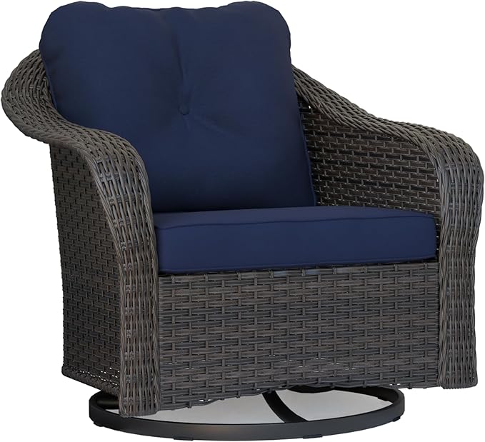 Wicker Swivel Rocking Chairs - Outdoor Brown Wicker Swivel Glider Chair Outdoor Rocking Chair with Water-Resistant Cushions, Blue
