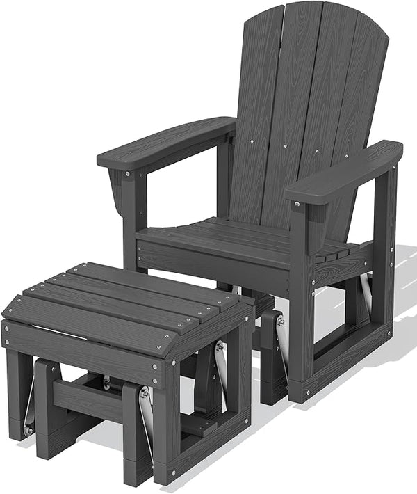 SERWALL Outdoor Glider Chair with Ottoman, HDPE Wood-Like Patio Glider Set All-Weather Porch Glider for Outside, Gray - Photo 1