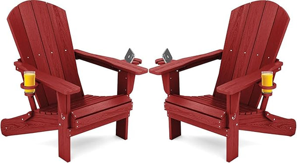 SERWALL Adirondack Chair with Cup Holders - Composite Adirondack Chairs Set of 2 HDPE Outdoor Chairs All Weather Use - Photo 1