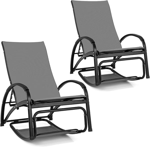Tangkula Outdoor Rocking Chair Set of 2, 2-in-1 Convertible Lounge Chair with 4-Level Adjustable Backrest - Photo 1