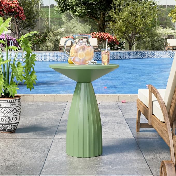 Metal Small Patio Table, Round Outdoor Side Table, Outdoor Accent Patio End Table, for Garden, Pool, Yard, Balcony, Living Room, Deck, Weather Resistant, No Assembly, Green