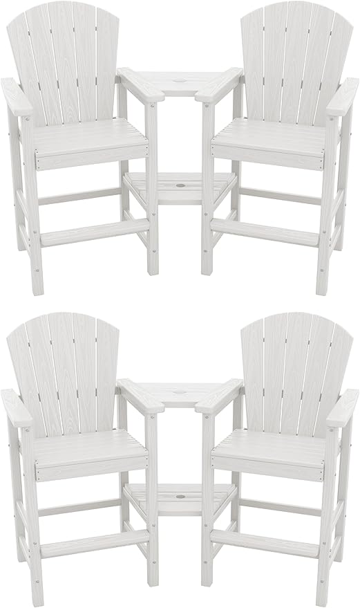 SERWALL Tall Adirondack Chairs Set of 4 with Double Layer Connecting Tray, HDPE Bar Height Outdoor Chairs - Photo 1