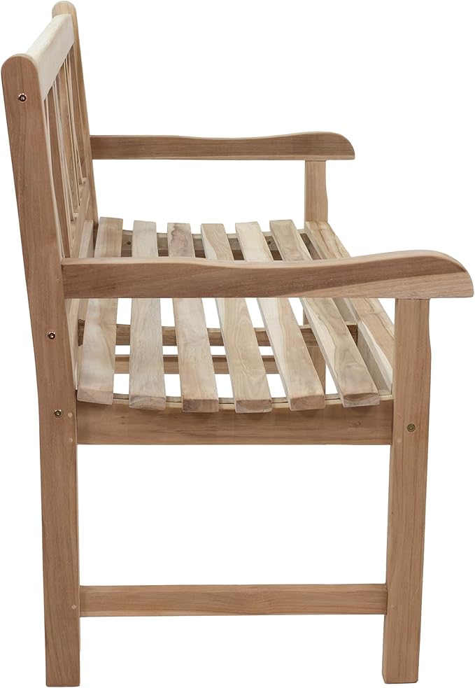 Sunnydaze 2-Person Outdoor Bench for Front Porch or Park - Wooden Teak Patio Garden Bench with Backrest - 675 lb Weight Capacity - Crossback