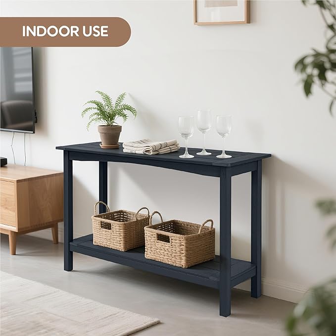 Weatherproof HIPS Outdoor Console Table, 48'' 2-Shelf Side Table Indoor/Outdoor Use, Multifunctional Buffet Table Bar Storage Organizer for Entryway,Yard, Outside Plant Stand Table, Black