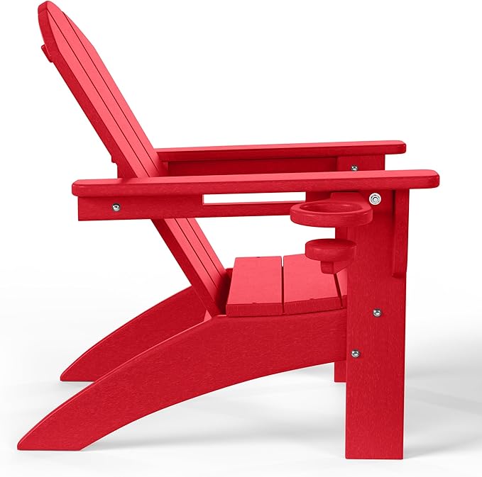 WestinTrends Malibu 3-Piece Kids HDPE Adirondack Chairs Set with Square Side Table and Cup Holders, Red