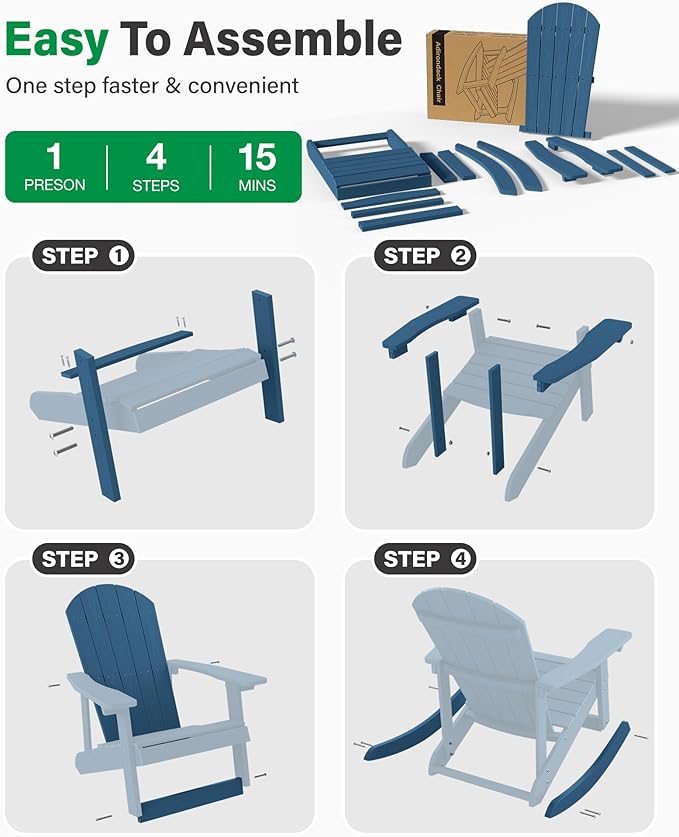 YEFU Outdoor Rocking Chair,Adirondack Rocking Chair,Patio Rocker Chair with Wide Back,Oversized Rocker Chair Look Like Real Wood, for Lawn, Porch, Backyard, Indoor and Garden(Navy Blue)