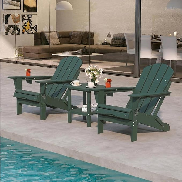 Green 6-Piece Folding Adirondack Chair Set with Cup Holders, Ottomans - Photo 1