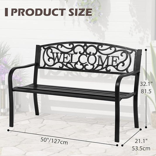 Outdoor Garden Bench Metal Furniture Chair Porch Chair for Yard & Park, Black
