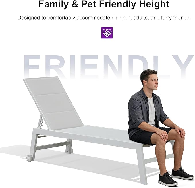 PURPLE LEAF Outdoor Chaise Lounge Set Adjustable Sunbathing Recliner with Side Table for Beach Poolside Patio Outside Aluminum Chaise Lounger Cream