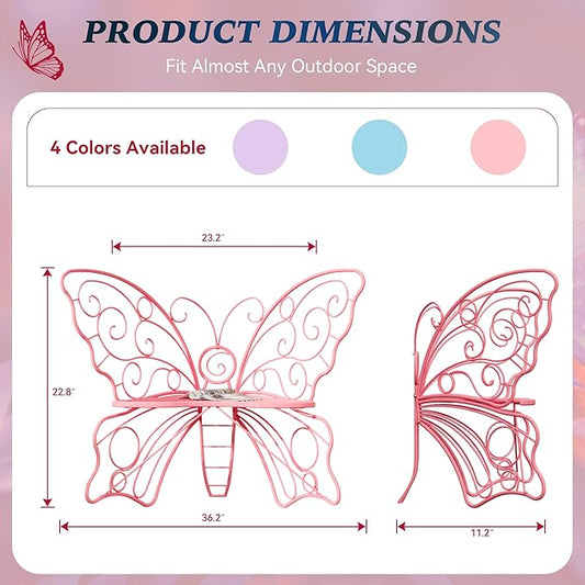 36 Inch Outdoor Bench, Cute Garden Bench with Metal Frame, Weatherproof Butterfly Front Porch Benches for Lawn, Garden, Yard, Balcony, Pink