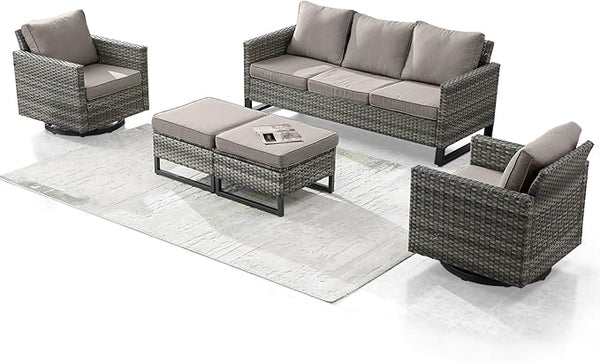Rilyson Wicker Outdoor Patio Furniture Set - 5 Piece Patio Conversation Set with 2 Swivel Rocker Chairs - Photo 1