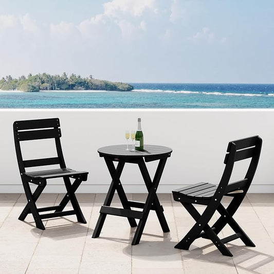 Costaelm Outdoor Patio Modern Folding Dining Chair, HDPE Armless Poly Lumber Plastic Outdoor Chairs Restaurant Bistro Dining Table Chair for Outside Porch Backyard Garden, Black