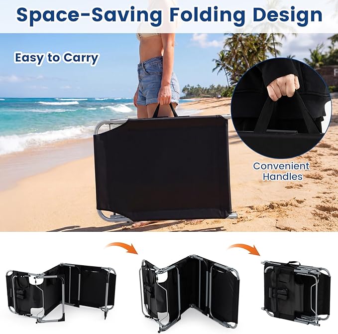 Giantex Face Down Tanning Chair, Folding Beach Lounge Chair w/ 4-Position Adjustable Backrest, Outdoor Sunbathing Lounge Chair w/Face Arm Holes & Storage Pocket for Patio Deck Poolside (1, Black)
